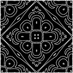 
A repeat pattern of white dots on a black background. White mandala.