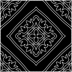 
A repeat pattern of white dots on a black background. White mandala.