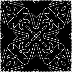 A repeat pattern of white dots on a black background. White mandala.