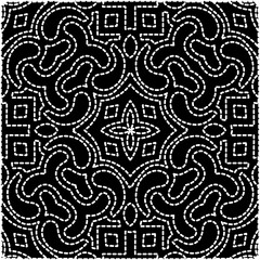 A repeat pattern of white dots on a black background. White mandala.