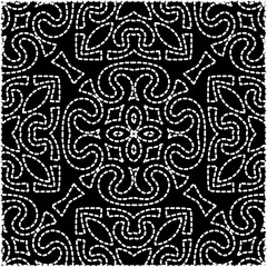 A repeat pattern of white dots on a black background. White mandala.