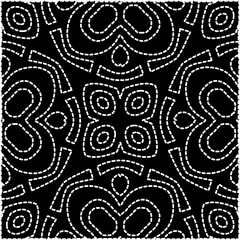 A repeat pattern of white dots on a black background. White mandala.
