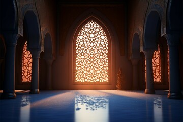 Moons gentle glow enriches the interior of an Islamic mosque