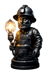 Steel miner with lantern, Transparent background