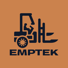 EMPTek: Elegant Forklift Logo with Black, Orange, and Rounded Borders