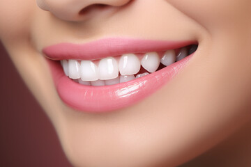 Fototapeta premium Close up of a female mouth smiling with stunning teeth, dentist concept