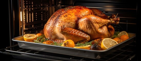 Roasted turkey in oven