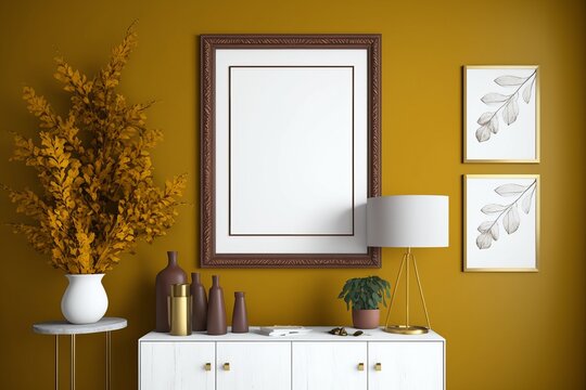White and Mustard Entrance Hall with Photo Frames