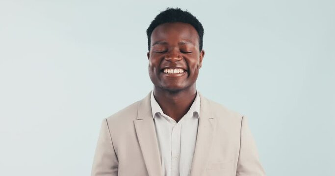 Black man, business and face with pride and happy employee with entrepreneur work confidence. Studio, white background and professional staff with portrait from lawyer job and career from Kenya