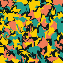 Abstract style chaotic wavy yellow-red-blue-black background. Vector illustration	