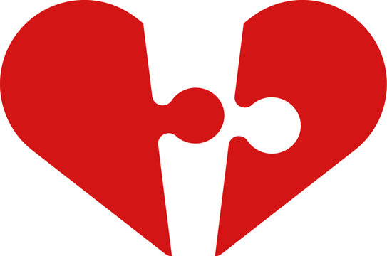 Red separated puzzle heart icon in flat style. Vector.