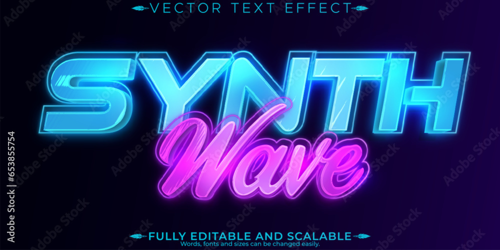 Wall mural music synth wave text effect, editable retro and neon text style