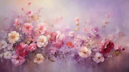 Illustration of pastel colors featuring a variety of beautiful flowers. Graphic resources or for use as wallpaper.