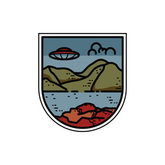 Landscape and nature monoline or line art for adventure graphic illustration drawing