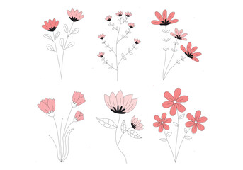 Flower logo, floral logo, flower hand drawn, flower illustration, set, pattern, watercolor, logo design