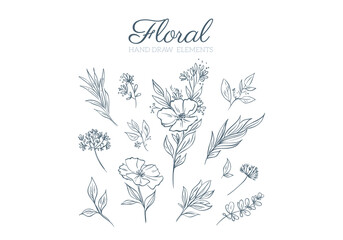 Flower logo, floral logo, flower hand drawn, flower illustration, set, pattern, watercolor, logo design
