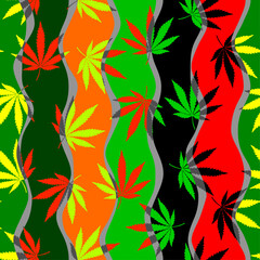 Marijuana inspired design. Reggae background with cannabis leaves. Cannabis Seamless Pattern.