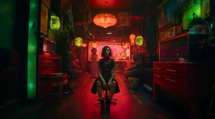 portrait of a japan girl surreal neon nightclub