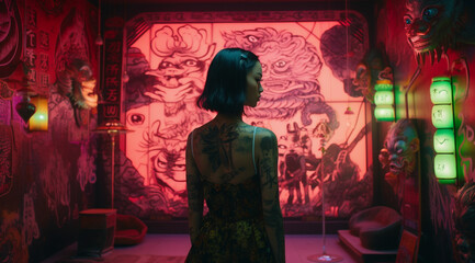 Obraz na płótnie Canvas portrait of a japan girl surreal neon nightclub