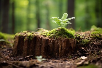 After being cut down, various green plants appear in the middle of the forest generative ai