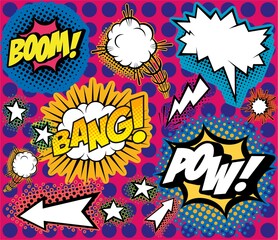 Comics pattern with vintage elements. Wallpaper.