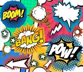Comics cartoon pattern. Vintage, retro elements. Funny illustration. Glam texture.