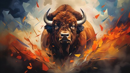 Abstract art of American Bison with geometric shapes