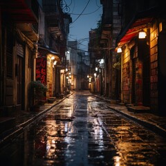 Fototapeta na wymiar Moody, atmospheric alleyways and backstreets at night