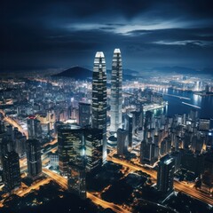 Fototapeta premium Aerial view of city skyline at night