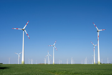 Big wind farm with many turbines seen in Germany
