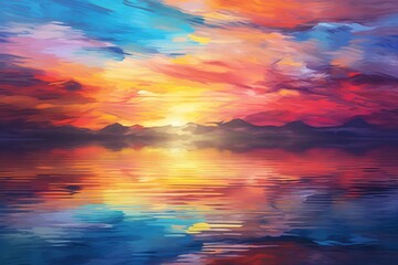 colorful horizon reflecting on water. Generative AI