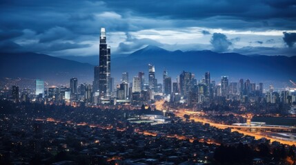 Fototapeta na wymiar Aerial view of city skyline at night