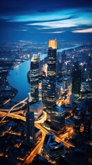 Fototapeta premium Aerial view of city skyline at night