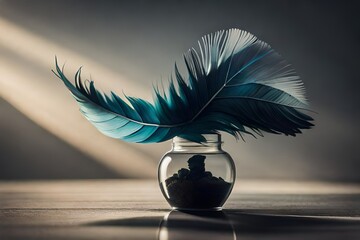 feathers in the inkpot - obrazy, fototapety, plakaty