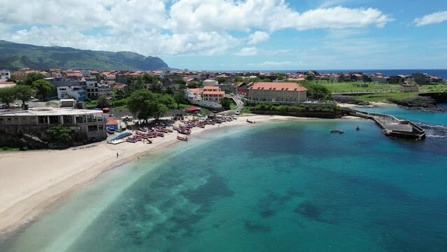 Tarrafal Beach - Cape Verde Aerial View. Santiago Island Landscape of Tarrafal - popular tourist destination. The Republic of Cape Verde is an island country in the Atlantic Ocean. Africa.