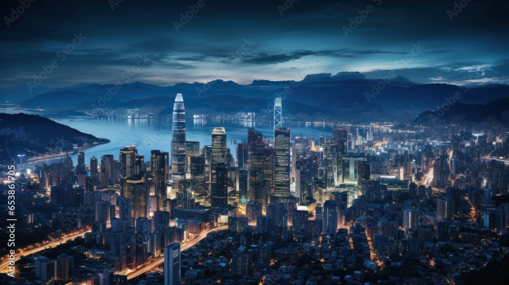 Canvas Prints Aerial view of city skyline at night