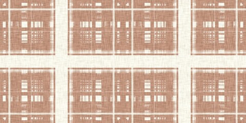 Minimal brown tartan linen seamless border. Banner print of unisex country cottage plain cotton plaid background