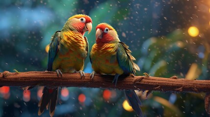 Naklejka premium Pair lovebirds.Generative AI