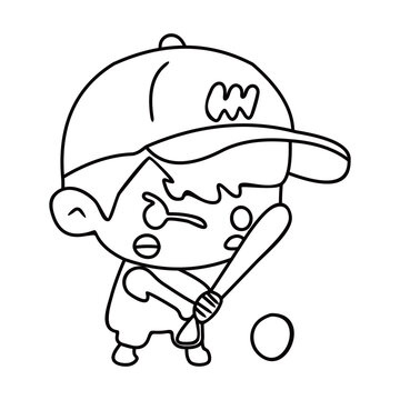boy playing baseball line art