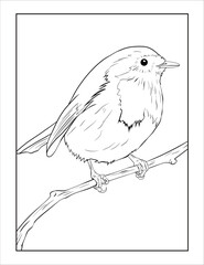 Hand drawing Sketch of a European Robin, outline Vector Bird Coloring page.