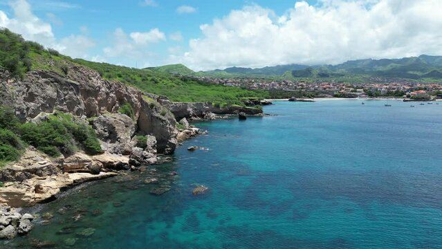 Tarrafal - Cape Verde Aerial View. Mountainous Green Santiago Island Landscape near Tarrafal. The Republic of Cape Verde is an island country in the Atlantic Ocean. Africa.