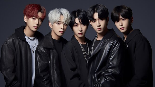 korean k-pop boys band posing in the studio