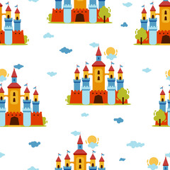 Seamless pattern of fairytale castle