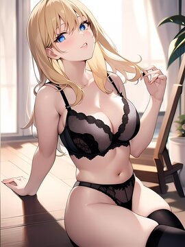 beautiful anime girl in underwear - Generative AI