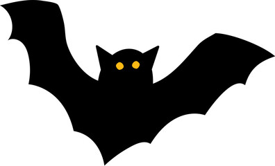 Halloween vector Illustration of spooky, cute and fun flying black bat with eyes.