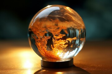 Glass ball depicting a world symbolizing eco global warming. Generative AI
