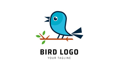 minimalist monoline bird logo design, silhouette of a bird perched on a branch vector illustration
