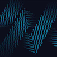 Dark blue abstract background with shining geometric lines. Modern shiny blue rounded square lines pattern. Elegant graphic design. Futuristic technology concept
