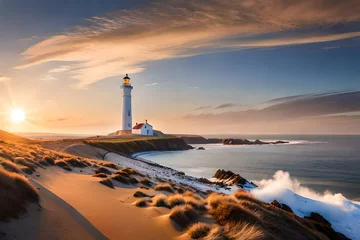 Deurstickers lighthouse at dusk © Mujtaba