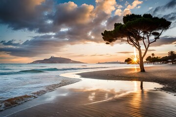 sunset over the beach